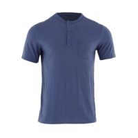 Tiefst preis Sommer Blau Button-Up Vintage Mode Outdoor Bequeme Atmungsaktive Schnellt rocknende 180g Merinowolle Herren T-Shirt