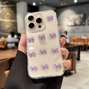 โบว์เรซิ่นสีม่วงกลิตเตอร์สไตล์ญี่ปุ่นและเกาหลี เหมาะสำหรับ iPhone 16/17 โปร่งใส 15 กันกระแทก 14 Pro/13/12 - Product Image 4