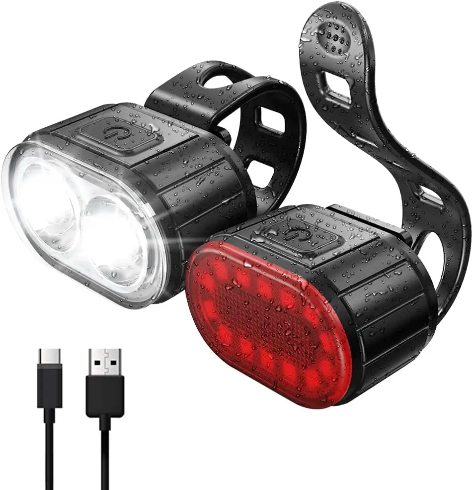 USB Rechargeable Bike Light Set 350 Lumen Super Bright Bike Lights Front and Back LED Rear Taillight Bicycle Lights for Night