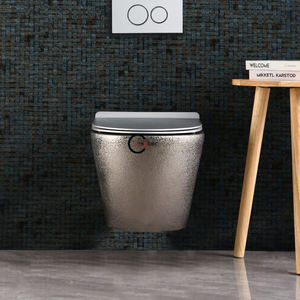 Inodoros de Cerámica Tornado sin Borde con 10 Años de Garantía, Inodoro de Pared Plateado con Acabado Dorado - Product Image 4