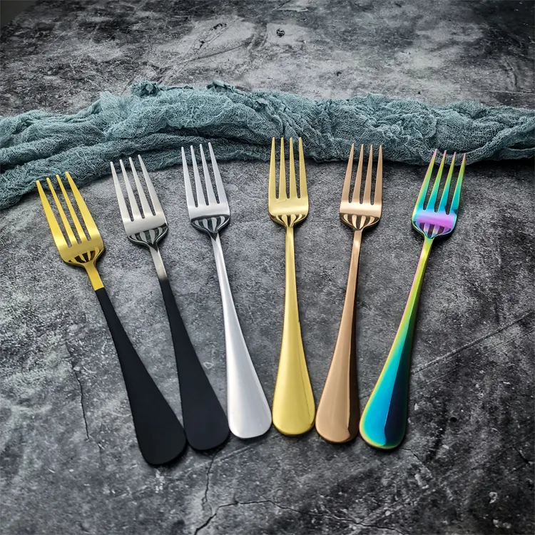 Korean Style Ice Cream Dessert Fork Sets Stainless Steel Gold Black Reusable Dinner Fork With Custom Logo