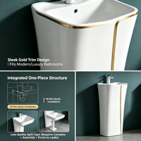 Lavabo sur pied moderne en céramique, style contemporain, avec mitigeur, pour salle de bain