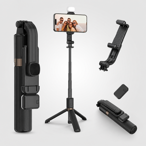 Trípode de Aluminio JC-01S con Luz LED de Relleno, Palo Selfie Extensible de 985 mm con Mango de Ranura Recta para Transmisión en Vivo - Product Image 2
