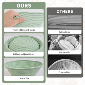 2Pcs Silicone Bread Proofing <b>Baskets</b> 10" Round & 9" Oval <b>Foldable</b> Dough Proofing Bowl Containers Sourdough Bread Baking Supplies - Product Image 4
