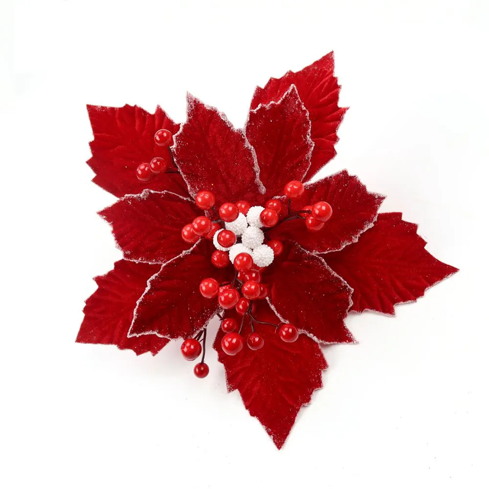 لوازم زينة عيد الميلاد ديكور نافيداد دي نافيداد قماش زهرة عيد الميلاد الأحمر