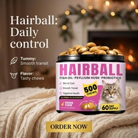 Complément alimentaire granulaire à croquer pour l'élimination des poils de chat, soin de la peau et du pelage, soutien digestif et digestion améliorée, enrichi en probiotiques et huile de poisson