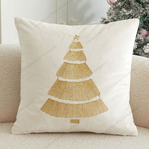 Sarung bantal dekoratif Natal putih mewah pemandangan musim dingin bordir dengan pohon dan kepingan salju untuk dekorasi rumah meriah - Product Image 4