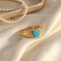 Bagues de Fiançailles et de Mariage Néo-Gothiques en Argent Plaqué Or S925 avec Turquoise, Sertissage Griffe, Personnalisables, pour Couples, Bijoux en Gros