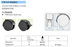 Wholesale <b>Plastic</b> Office Chair Double Nylon Caster <b>Wheels</b> 75mm Diameter Plain Bearing BIFMA Load Capacity Furniture - Product Image 2