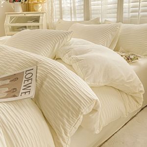 Seersucker Two-Tone Washed Cotton <b>Bedding</b> <b>Set</b> 4 Pcs Breathable <b>Stripes</b> Pattern Home Use - Product Image 5