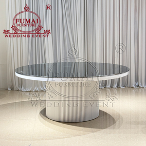 Muebles para Bodas, Mesa de Comedor Contemporánea con Base de Hierro Blanco y Tapa de Vidrio para Salón de Banquetes - Product Image 4