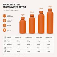 Bouteilles d'eau sportives en acier inoxydable isolées sous vide, réutilisables et écologiques, 500 ml et 750 ml, avec logo personnalisé, vente en gros