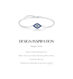925 Silver Chain <b>Bracelet</b> With Blue Crystal Eye Rhodium Plated Classic Women's Everyday Wear Jewelry - Product Image 6