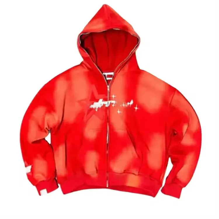 Chất lượng tốt Zip Up hoodie tùy chỉnh Scree in áo quá khổ 100% cotton thêu Unisex mặt Zip lên mui xe