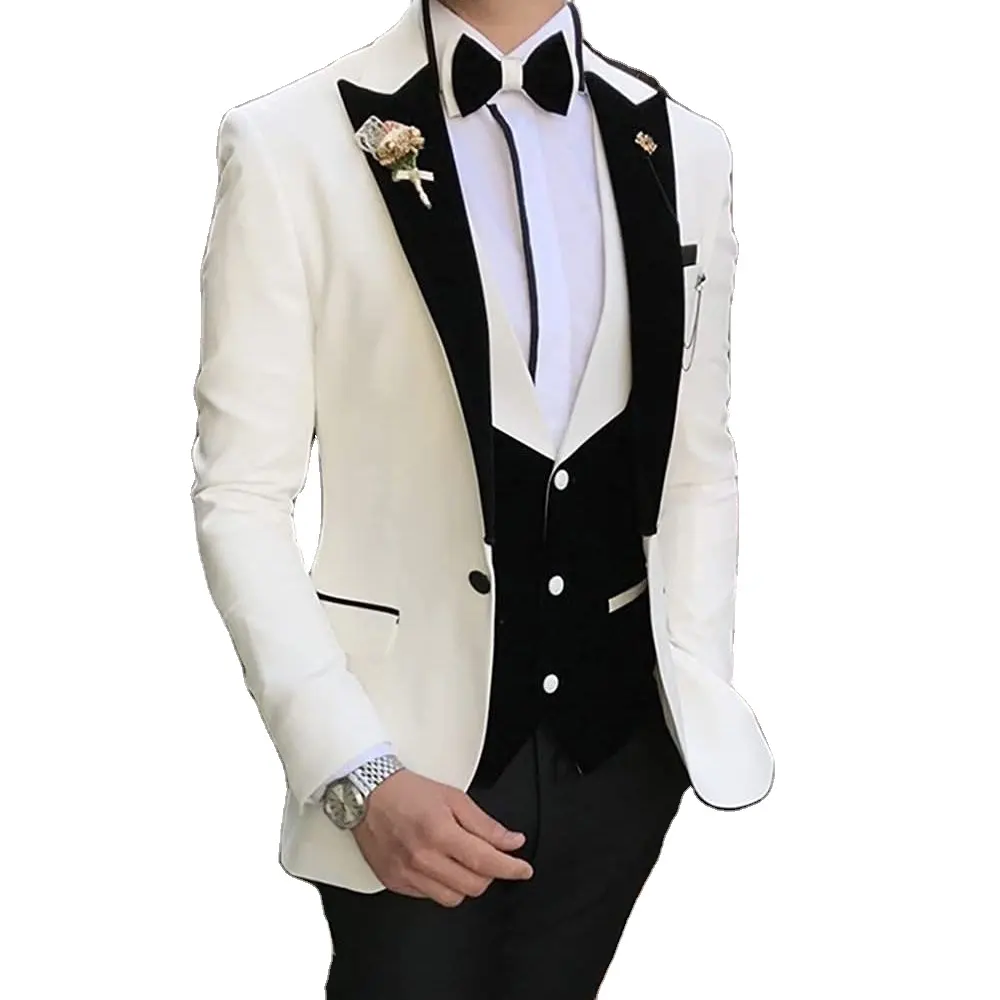 Bridalaffair 3 adet yakışıklı damat giymek güzel suit erkekler kostüm hommes klasik smokin parti takım elbise erkekler için