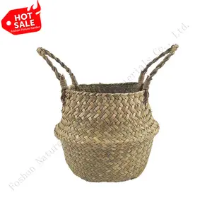 Natural Handmade Sea Grass Belly Baskets for Flower Plant Pot Folding Storage Woven Seagrass Basket