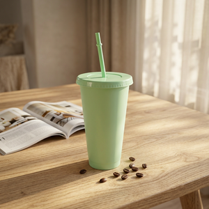 Gobelet réutilisable en plastique PP écologique à paroi simple de 710 ml (24 oz) avec couvercle à vis et paille, couleur unie, pour café glacé et bouteille d'eau - Product Image 2
