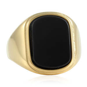 Men's Titanium Steel Onyx <b>Ring</b> Bezel Setting <b>Silver</b> Gold Casual Jewelry 280772 - Product Image 2
