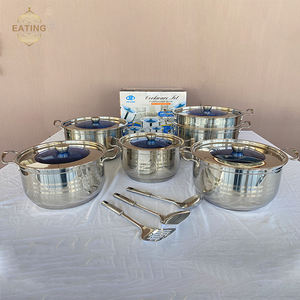 Ticari mavi cam kapak 14pc(30/32/34/36/38cm) paslanmaz çelik TENCERE SETİ-çizilmeye dayanıklı çok katmanlı tencere - Product Image 1