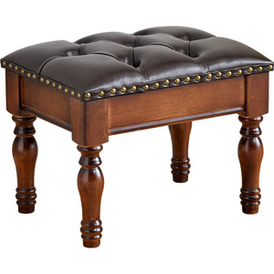 American Style Genuine Leather <b>Stool</b> Solid Wood Coffee <b>Table</b> <b>Stool</b> Home Footstool Low Square Ottoman 400x300x300mm - Product Image 4