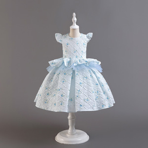 Vestido de princesa para niñas, corte en A, tul, estampado floral, cuello redondo, vestido de niña de las flores para niños - Product Image 4