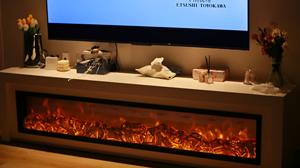 وحدة ترفيه من الخشب الصلب على الطراز الفرنسي قابلة للتخصيص، خزانة تلفزيون لغرفة معيشة الفندق بسعة كبيرة مع جدار مدفأة مدمج - Product Image 4