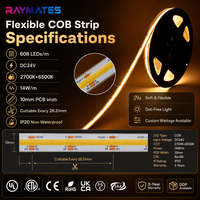 Bande LED COB RAYMATES UL/ETL CCT réglable 24V haute densité 10mm 2700K+6500K, bande LED COB flexible pour décoration intérieure