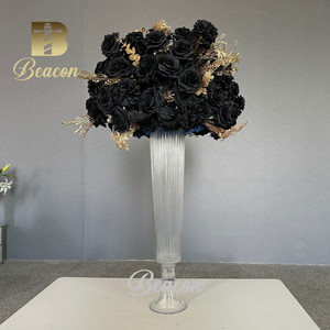 高品质黑色紫红色人造玫瑰花球厂定制婚礼情人节绿色餐桌摆件 - Product Image 6