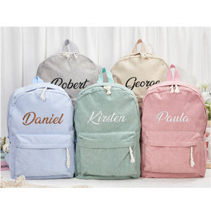 Mix Factory Sac à dos unisexe en <span class=keywords><strong>velours</strong></span> côtelé pour tout-petits Sac à livres brodé avec motif bonbon et fermeture à glissière personnalisée - Product Image 1