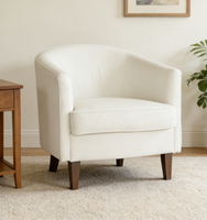 Fauteuil d'appoint moderne et minimaliste en velours blanc, avec accoudoirs incurvés et pieds coniques en bois massif, pour hôtel et usage domestique