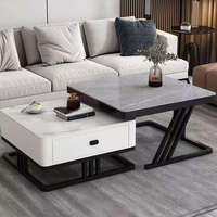Table basse de luxe légère pour salon, moderne et simple, nouvelle table basse carrée en verre et dalle de roche pour petit appartement