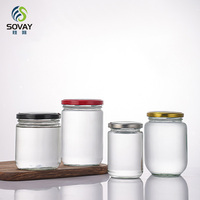 Vente chaude, pot de conservation en verre rond droit de 30 ml à 1000 ml, vide, hermétique, pour cornichons, aliments, confitures, avec couvercle en fer blanc
