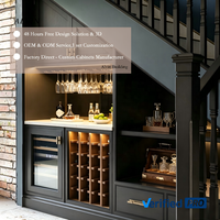 Meuble de rangement sous escalier sur mesure avec réfrigérateur à vin, tiroir à fermeture douce, meuble bar pour la zone d'escalier résidentielle