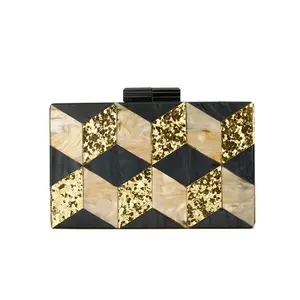 Amiqi YM38-58 Luxury Metal Dinner Bag Ladies Mini Cluth Bag Caged Acrylic Gold Purse Wedding Handbag Ladies Evening Clutch Bag