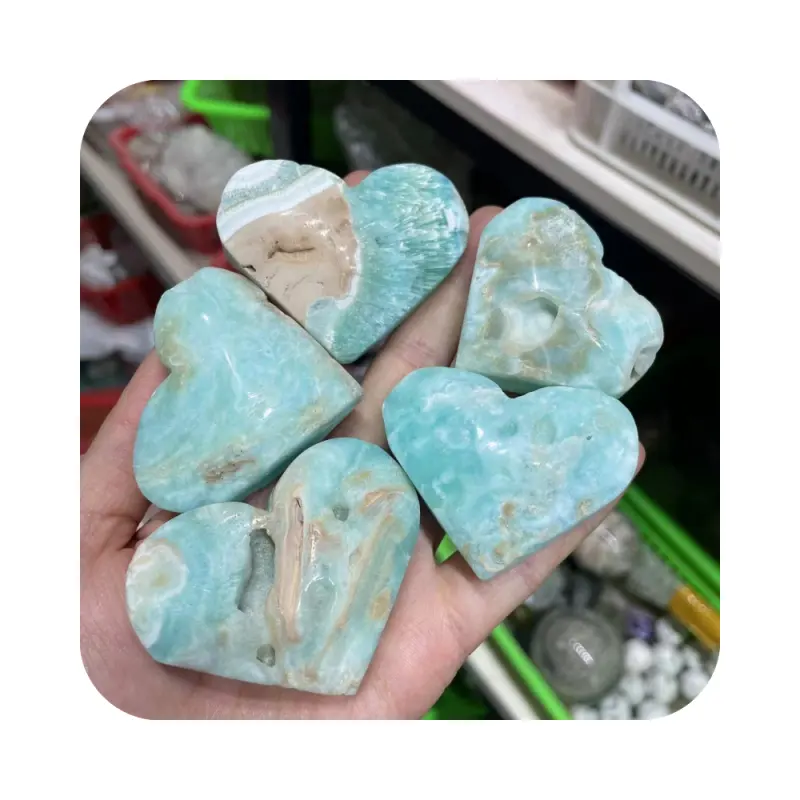 Batu kuarsa kristal penyembuhan alami ukiran hati biru batu permata reiki hemimorpite kerajinan batu kuarsa hadiah hati untuk suvenir