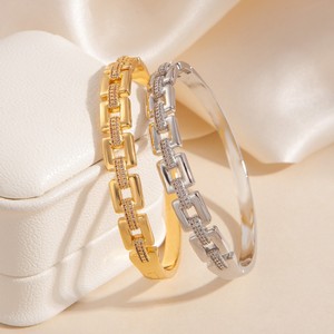 Pulsera geométrica de aleación de cobre, joyería de fiesta para mujer con circonita dorada y plateada - Product Image 4