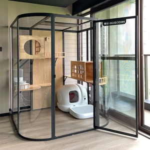 Villa de Lujo Moderna para Gatos con Cristal Panorámico, Estructura de Madera Maciza y Hierro, Catio Interior con Rascador, Pre-Ensamblada, Impermeable y Ecológica - Product Image 2