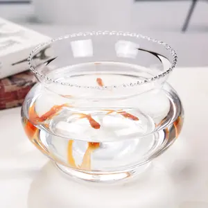 factory direct sale wholesale normal stock round mini big transparent glass goldfish bowl fish tank jar with purfle ruffled rim