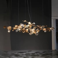 Lámpara Colgante Larga de Lujo con Ramas y Hojas de Metal Dorado, Cristal, para Mesa de Comedor, Villa, Isla de Cocina