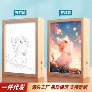 Anime-inspired Pet View Night Lights Photo Frame Three-Color Glowing LED Decorative <b>Lamp</b> Remote Control Upward Hanging Pictures - Product Image 2