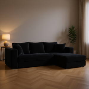 Modern L-Shape Sectional Sofa With Deep <b>Seat</b>, Plush Corduroy Fabric, Right Facing Chaise, Square Arms, <b>Cushion</b> Back, <b>Foam</b> Filled - Product Image 2