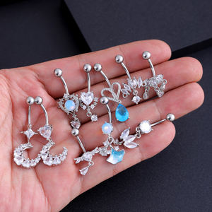 Juego de 10 anillos de ombligo de acero inoxidable 316L de 14G, Piercing de ombligo CZ brillante, joyería corporal para bodas - Product Image 3