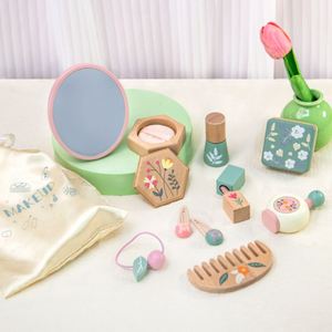 Girl's Play Makeup Bag Wooden Simulation Makeup Toy Set Eyeshadow Powder Cake Lipstick Perfagrant Beauty Fashion Toys for - Product Image 1