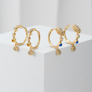 Hoop <b>Earrings</b> Gold Plated Star Moon Daisy Alloy <b>Tassel</b> Drop <b>Earrings</b> For Women Fashion Jewelry With Crystal Inlay - Product Image 4