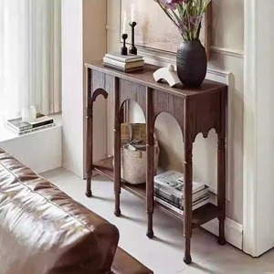 French Retro Style Console Table Solid Wood <b>Narrow</b> Entryway <b>Storage</b> Side Cabinet Living Room Hallway Furniture - Product Image 3