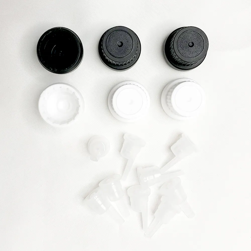 18mm Black White Tamper Evident Pilfer Proof Plastic Screw Cap with Insert Dropper Plug Reducer For Essential Oil Bottles