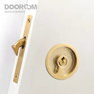 Dooroom Brass Sliding Door Handle Flush Pulls Lock Set Wood Door Modern Inlaid Super Thin Shiny PVD Gold Full Matt Black