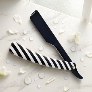 Rasoir droit élégant KENTT de haute qualité, manche rayé noir et blanc, lame en acier inoxydable, non jetable, pour salon de coiffure - Product Image 5