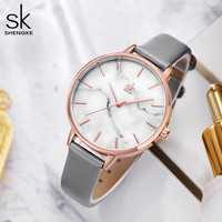 Montres-bracelets simples pour femmes SHENGKE avec cadran en marbre, montres vintage en PU/acier inoxydable, montres à quartz en cuir, en stock