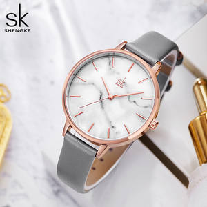 SHENGKE cadran en marbre visage Simple <span class=keywords><strong>femme</strong></span> montres-bracelets femmes Vintage PU/acier inoxydable cuir <span class=keywords><strong>montre</strong></span> à Quartz stock up - Product Image 4